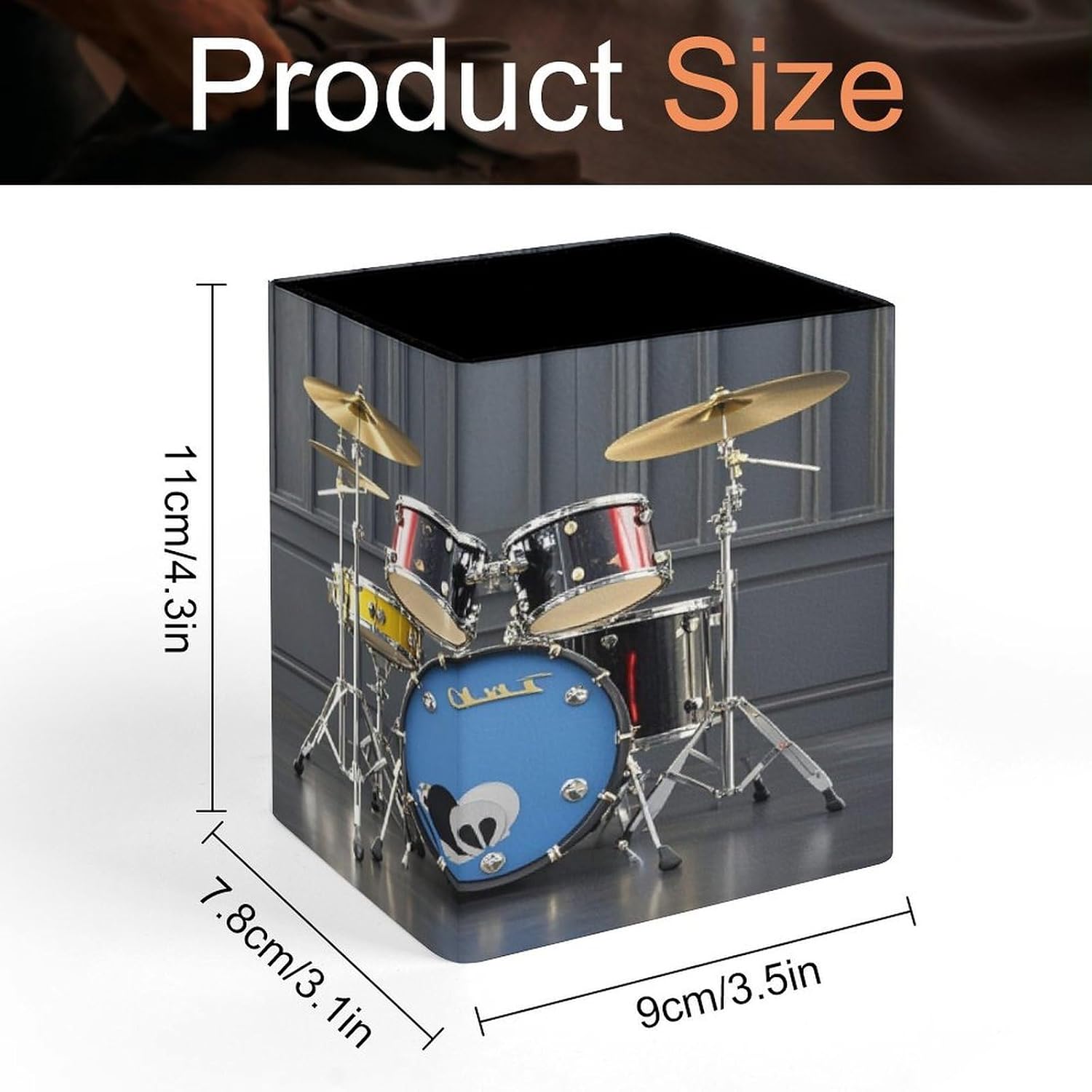 PU Leather Cool Drum Set Desk Organizer Square Pen Holder with Non-slip Base Pencil Cup Desktop Decor Accessories Workspace Organizer for Home Office Bathroom Dresser Storage image 2