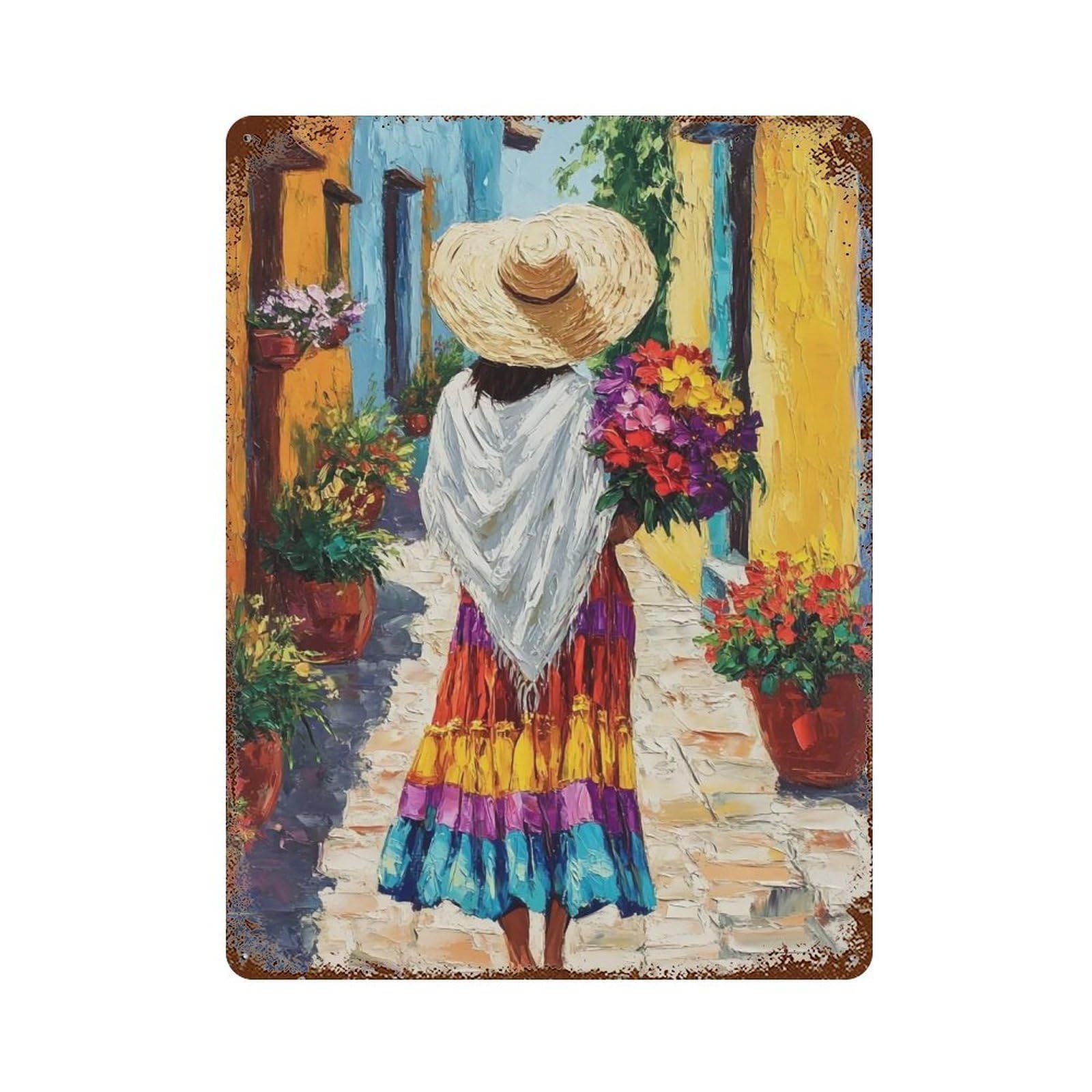 HDURYEYRYY Warm Alley With Blooms 03 Wall Retro Iron Vintage Art Metal Tin Sign Poster Modern Home Cofffee Club Art Bar Shop Decor 40x30cm