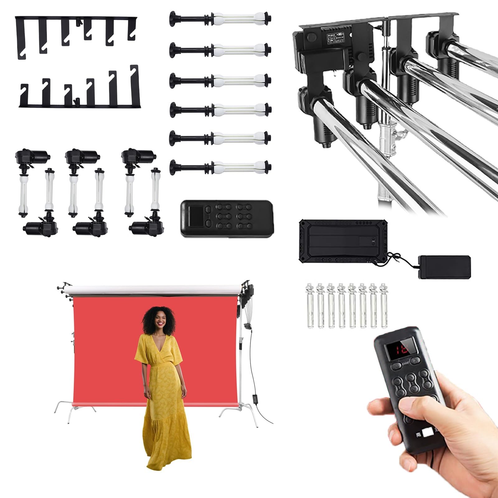 Sistema de soporte de rodillo de fondo para fotografía, kit de telón de fondo motorizado para montaje en techo y pared con control remoto, capacidad de carga de 44 libras