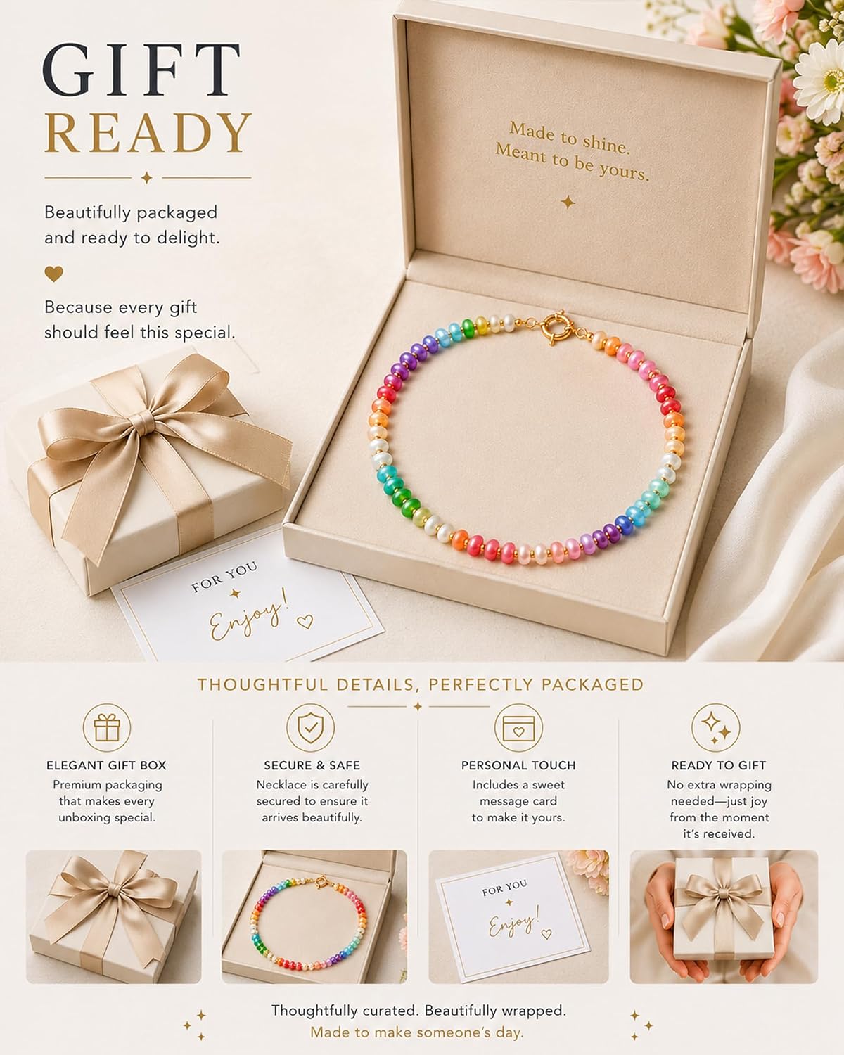 AMOREA Colorful Natural Gemstone Choker Necklace for Women, 5x8mm Genuine Stone Beads, Gold Accent Collarbone Necklace, Summer Vacation Jewelry