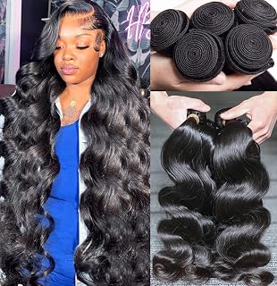 Human Hair Bundles Body Wave Brazilian Virgin 12A Grade 22 24 26 28 100% Unprocessed Human Hair Extensions Body Weave 4 Bundles Deals Double Weft Human Hair Natural Color for Black Women