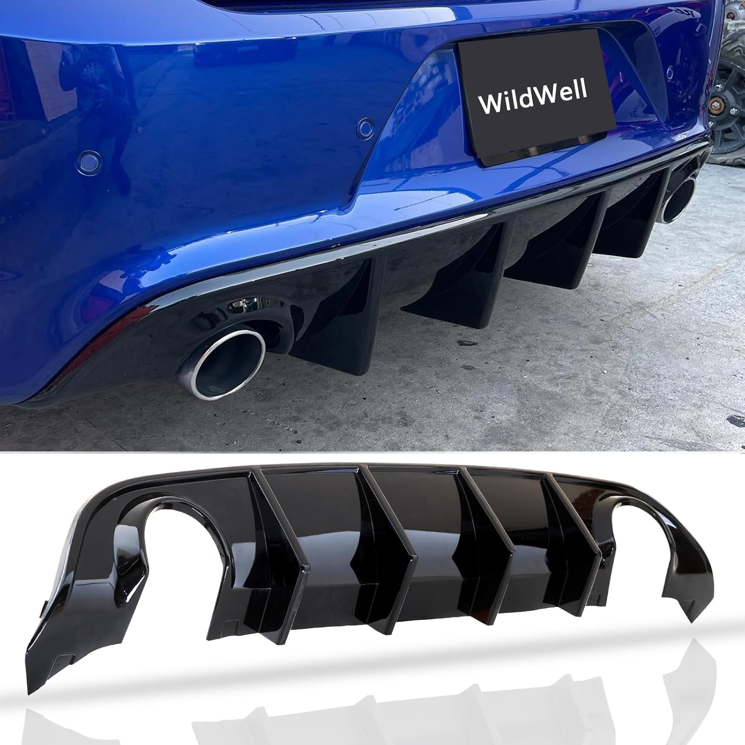 WildWell Rear Diffuser Compatible with 2020-2024 Dodge Charger Widebody SRT Hellcat Scat Pack, Rear Bumper Diffuser Valance Lip Splitter Matte Black