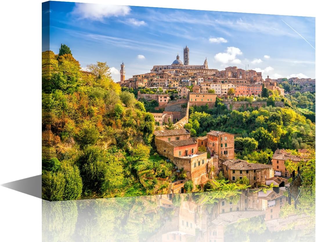 1 Panel Modern Wall Art Downtown Siena Skyline in Italy Posters and Prints for Living Room Bathroom Wall Decorations, Stretched Framed Gallery-Wrapped Ready to Hang, 24" Wx16 H