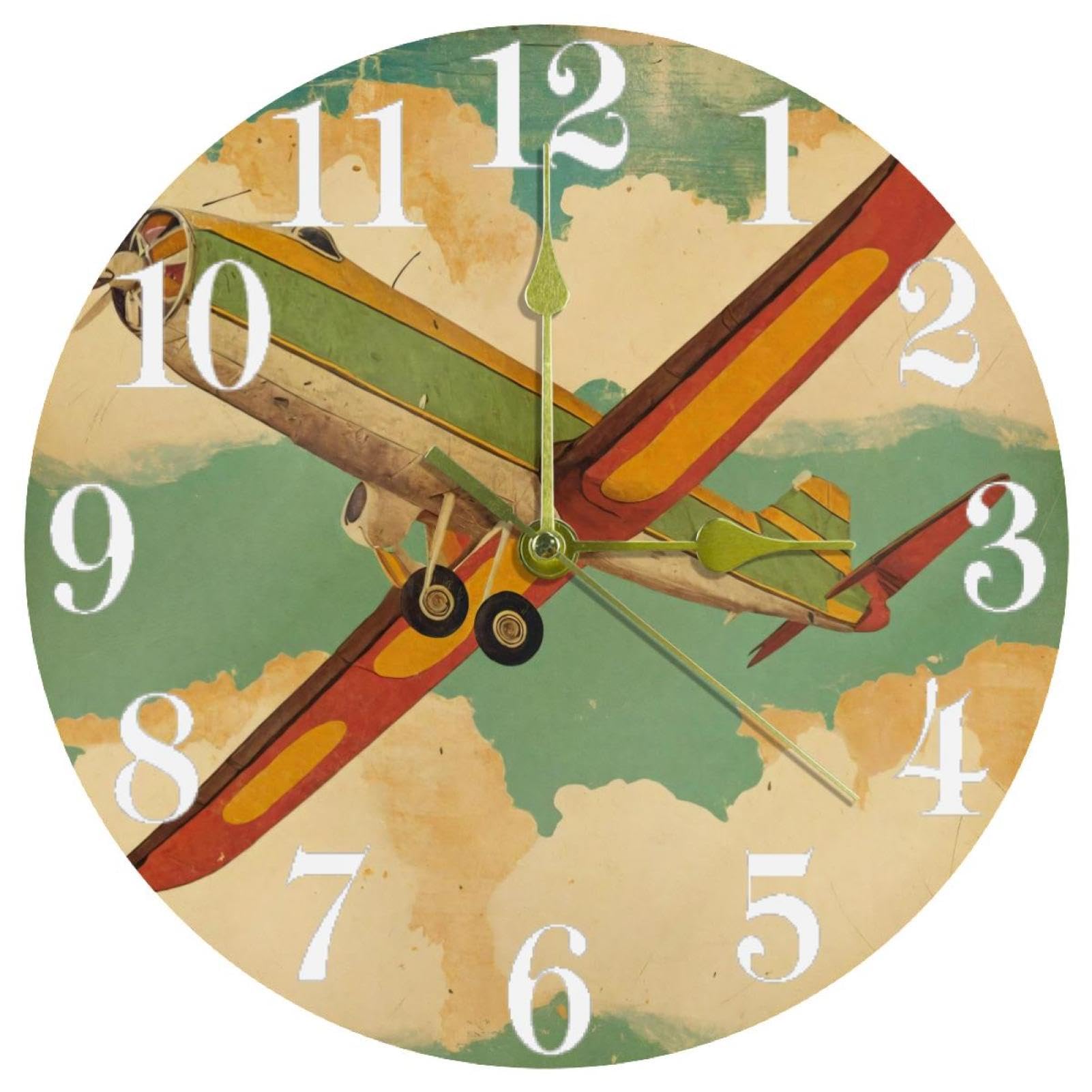 Horloge murale avion pour chambre d'enfant et cuisine ambiance rétro vintage aéronautique