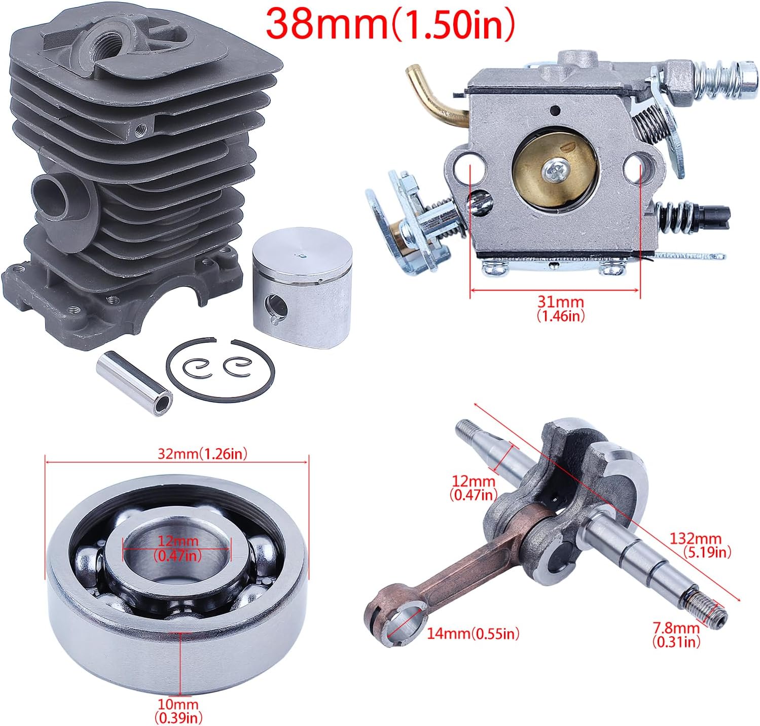 38 Mm Crankshaft Cylinder Carburetor Kit For Husqvarna 137 142 136 141 Chainsaw Parts 530069940,530 02 97 94, 530029794, 530071987, 530056363, 530055128