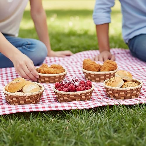 Miniatura 6 de Nicunom Paquete de 12 cestas redondas de regalo, cestas pequeñas de bambú para pan y frutas, cestas de pan tejidas de 7 pulgadas, cestas para servir
