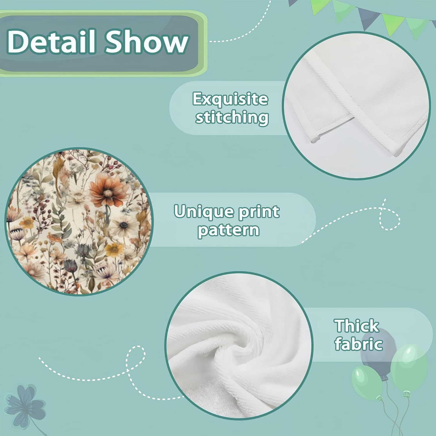 Vintage Flowers Hand Towels for Bathroom,Boho Watercolor Floral Hand Towel Set of 2,Face Washcloths Fingertip Kitchen Towels Soft for Hotel Sport 14"X28" - Image 3