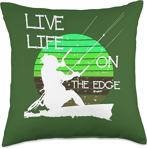 Vintage Sunset Retro Sunrise White Kitesurfer Silhouette 3 Throw Pillow, 18x18, Multicolor