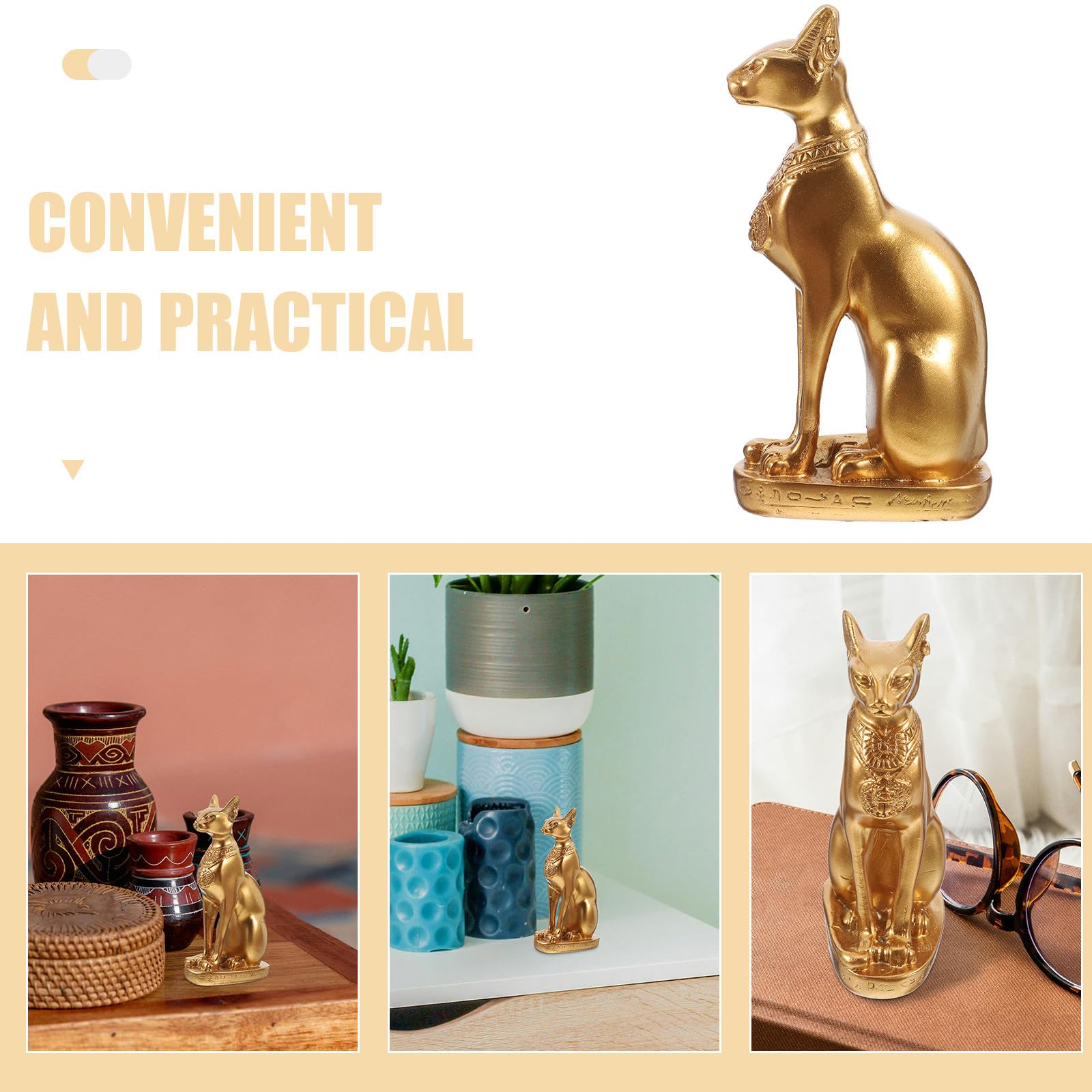 Luxshiny Estatua de Resina de Gato Egipcio Bastet Dorada, Figura Decorativa para Interiores y Escritorio, Adorno Artesanal de Mesa de Arena, Escultura Pequeña para Decoración del Hogar