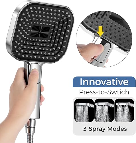 Miniatura 2 de Experiencia de ducha lujosa cabezal de ducha de mano cuadrado moderno con soporte y manguera, lluvia de alta presión, perfecto para apartamentos,
