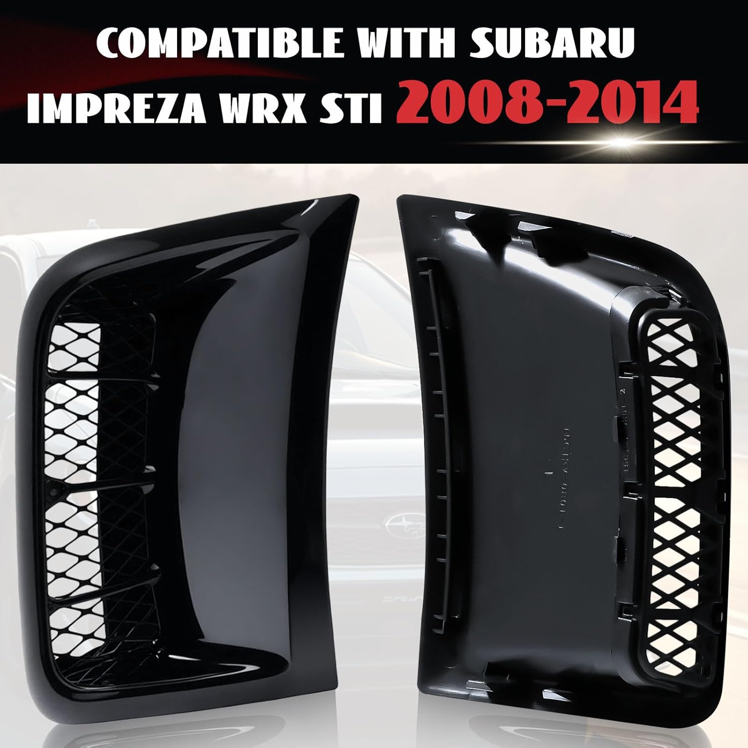 Front Bumper Side Air Vents Compatible with Impreza WRX STi 2008-2014 Air Duct Bezel Trim Cover Pair Set, 1 Pair, Glossy Black