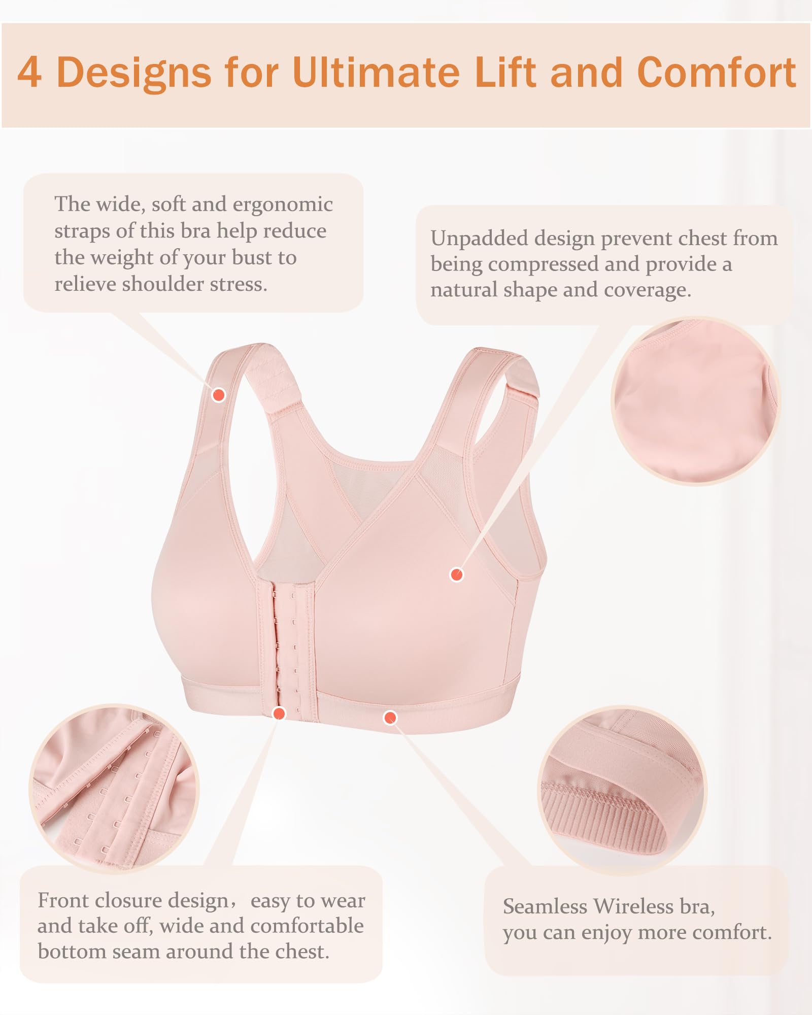 DotVol Donna Reggiseno con Chiusura Anteriore Reggiseno di Sostegno Posteriore per la correzione della Postura Reggiseno a Coppa Intera Senza Ferretto