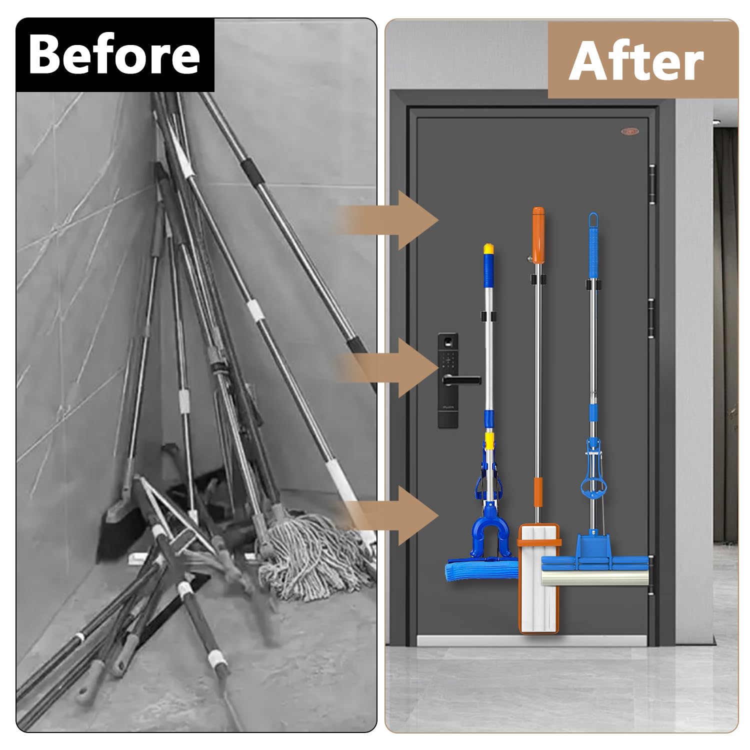 Soporte magnético para escobas con fuerte gancho magnético, 4 unidades, soporte de pared para garaje, jardín, cobertizo, sistema de almacenamiento, lavandería, hogar, cocina, organización 4