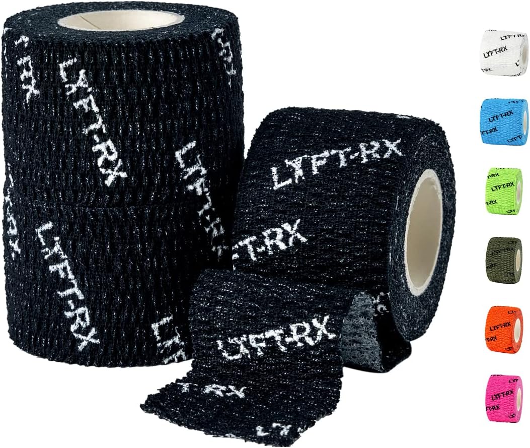 Weightlifting Hook Grip Tape w/Premium Adhesive for Olympic Weight Lift, Cross Fitness, Lifting, Stretch Fit Athletic Finger Wrap, Protects Thumb Fingers Hand & Enhances Grip, Black 3-ROLLS