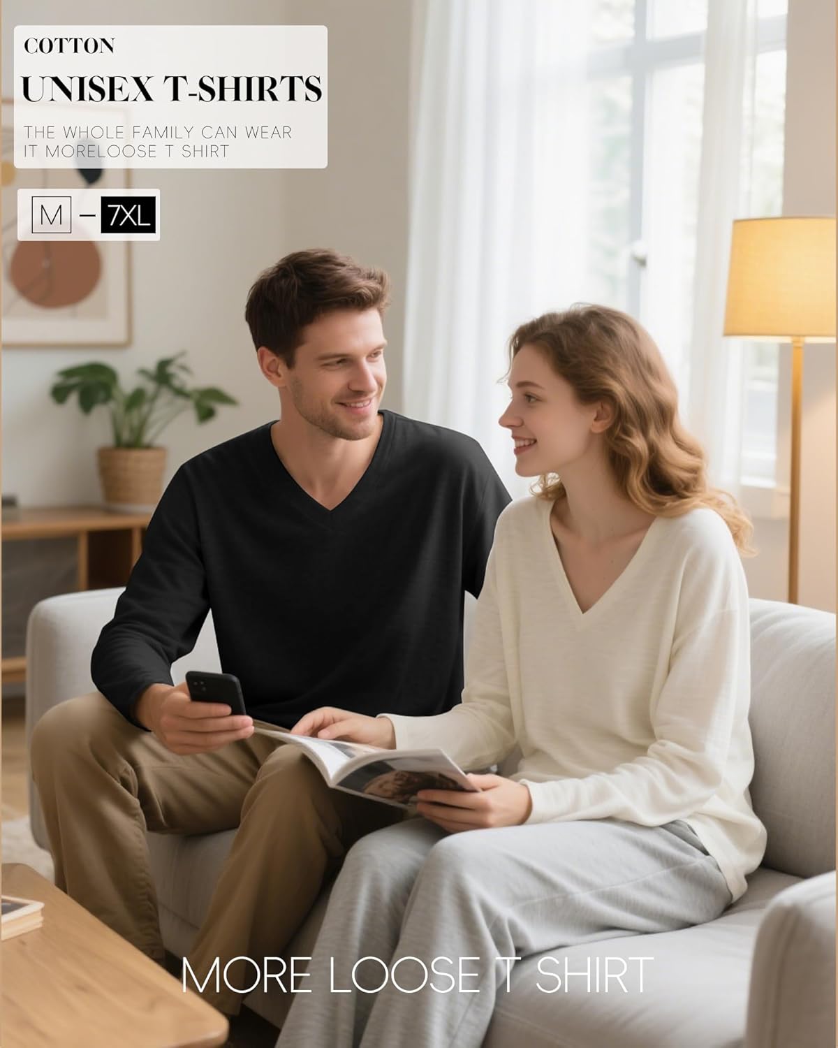 5 Pack Men's Big and Tall Shirts Cotton V Neck L-7xl Long Sleeve Loose Tops Winter Casual Basic Tee Multipack - Image 5