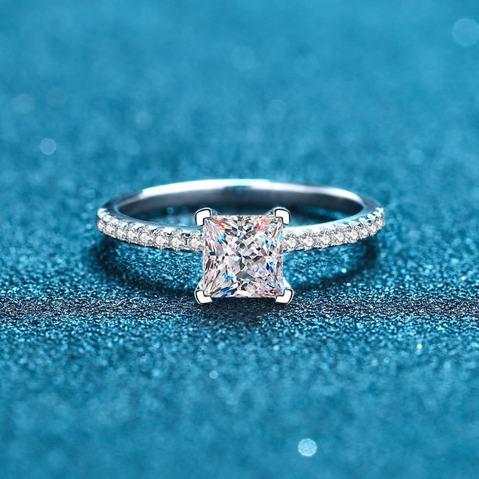 Frauen Ring 925, Hochzeit Ringe Prinzessinnenplatz Moissanit Antragsring für Frauen