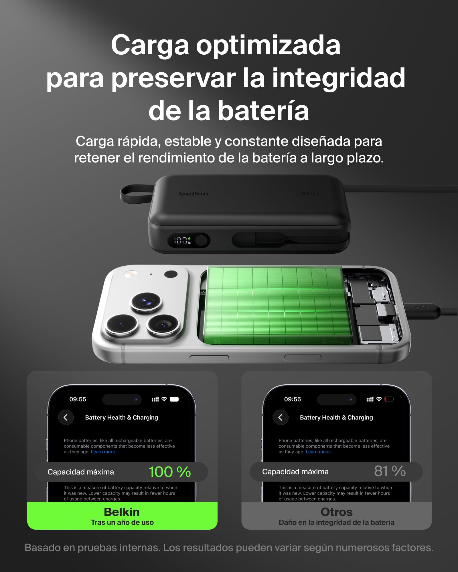 Belkin UltraCharge Batería Externa 20000 mAh Cable USB-C y Pantalla - Negro | Power Bank de 20000 mAh, 1 Puerto y 1 cable USB-C, 1 Puerto USB-A, 45 W, LED, Apta como Equipaje de Mano y con Pantalla