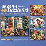 Bits and Pieces 4-in-1 Ensemble de puzzles multi-paquets pour adultes – Collection Country Living par Larry Jones – Die-Cut aléatoire Pieces, Individuellement bâclé avec des affiches de référence (quatre 500 Puzzles de pièces)