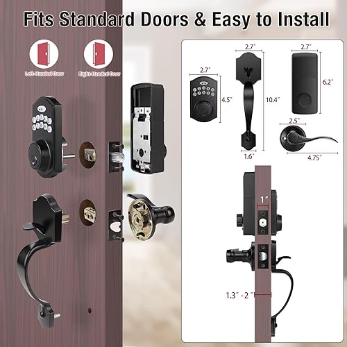 Miniatura 5 de Cerrojo de seguridad inteligente para puerta, juego de manijas de puerta delantera, cerrojo de puerta de entrada sin llave con manija de palanca,