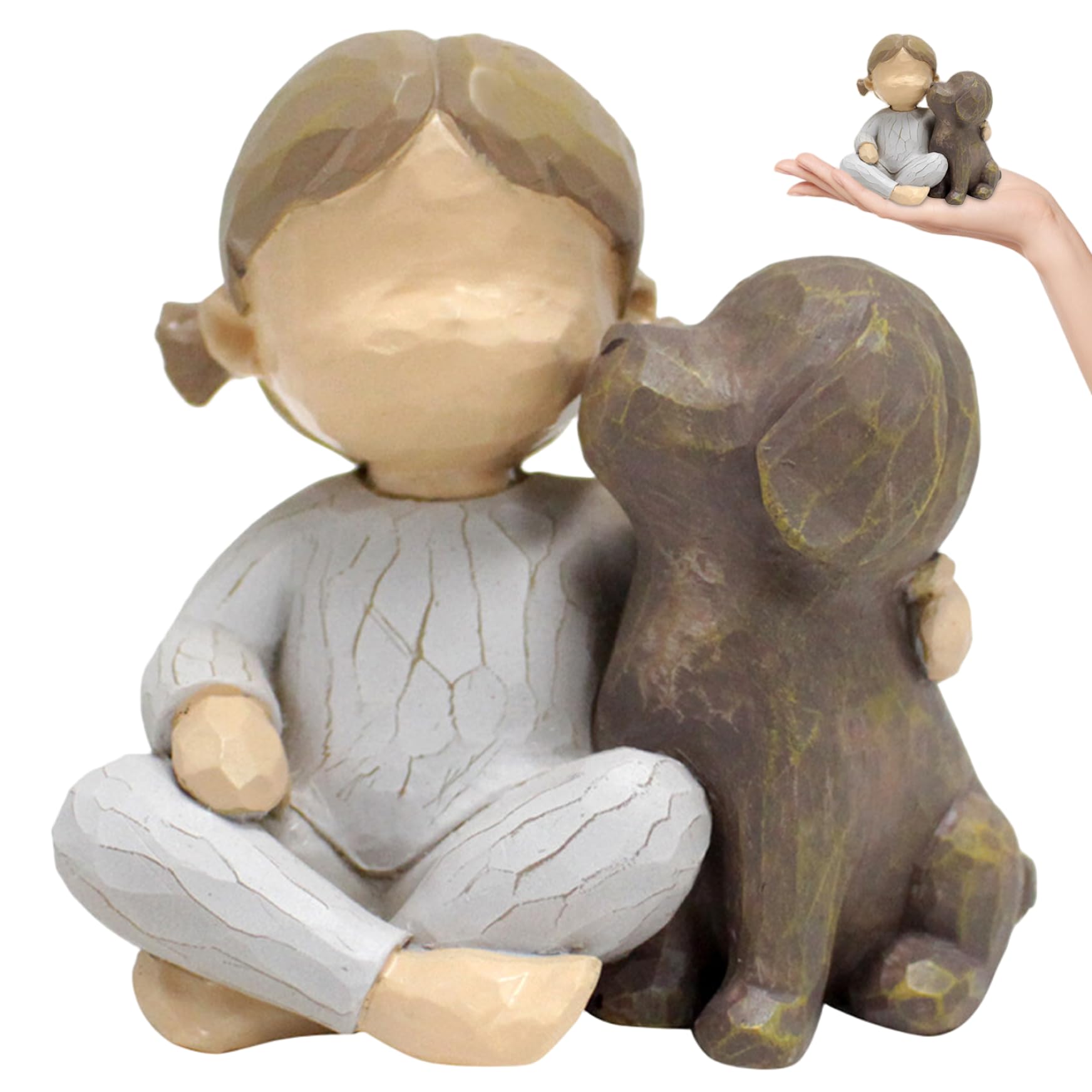 Perodlly Angel Girl with Dog Figurine, Handcrafted Resin Dog Statue - Emotional Home Decor Sculpture for Shelf, Desk, or Memorial Keepsake.