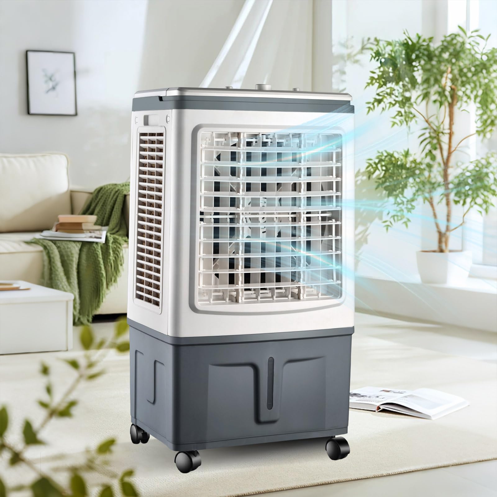 30L Air Cooler for Whole House, Pro Evaporative Cooler Mechanical, Manual Rotary Knobs, 2 Ice Crystal Boxes