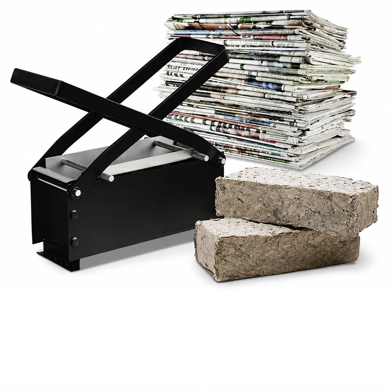 Garden Mile Black Paper Log Briquette Maker, Newspaper Recycling Press For Diy Fire Bricks, Fireplace, Fire Pit And Chiminea
