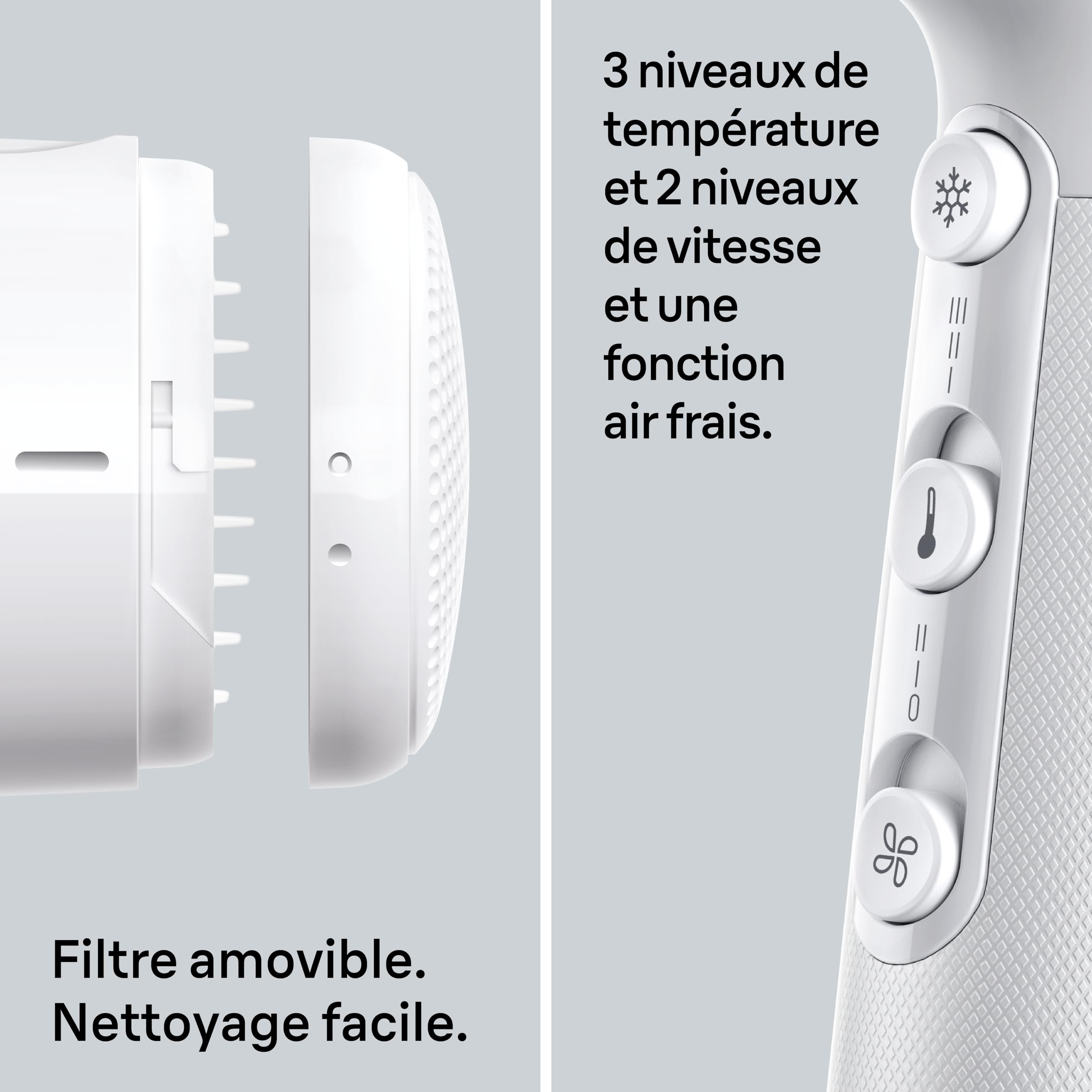 Sèche-Cheveux Braun HD2.21, Puissant avec Diffuseur et Concentrateur, Technologie IONTEC, Moteur 2200W avec 3 Réglages de Températures et 2 Vitesses, Finition Blanc Brillant, BRHD226