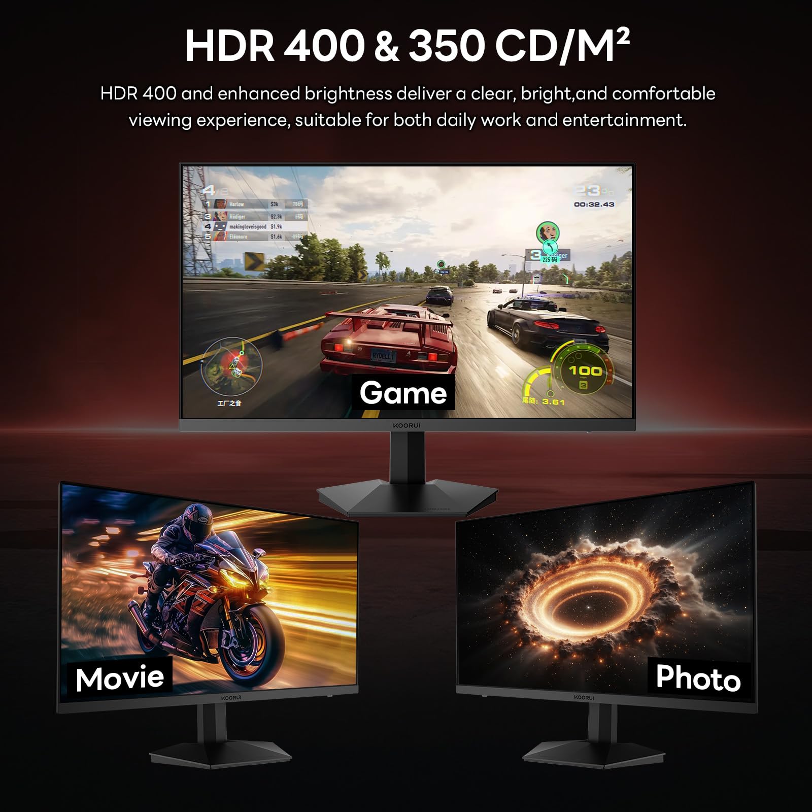 KOORUI Monitor de juegos de 27 pulgadas, 1440p, 260Hz/240Hz, IPS rápido de 1 ms, sincronización adaptativa | QHD 2560 × 1440, HDR400, 120% sRGB, HDMI2.0, DP1.4, VESA 75 x 75 mm