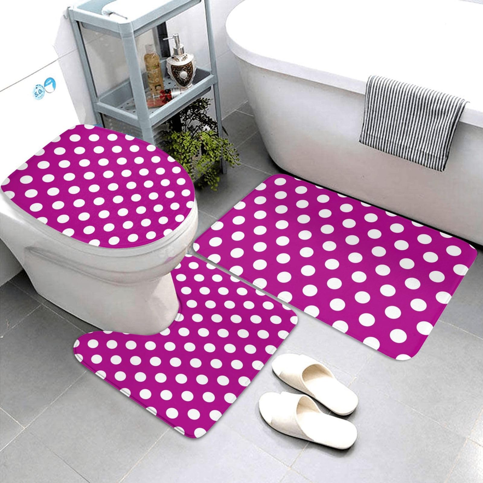 Tapis de salle de bain antidérapant lavable en machine, lot de 3 tapis de bain violet