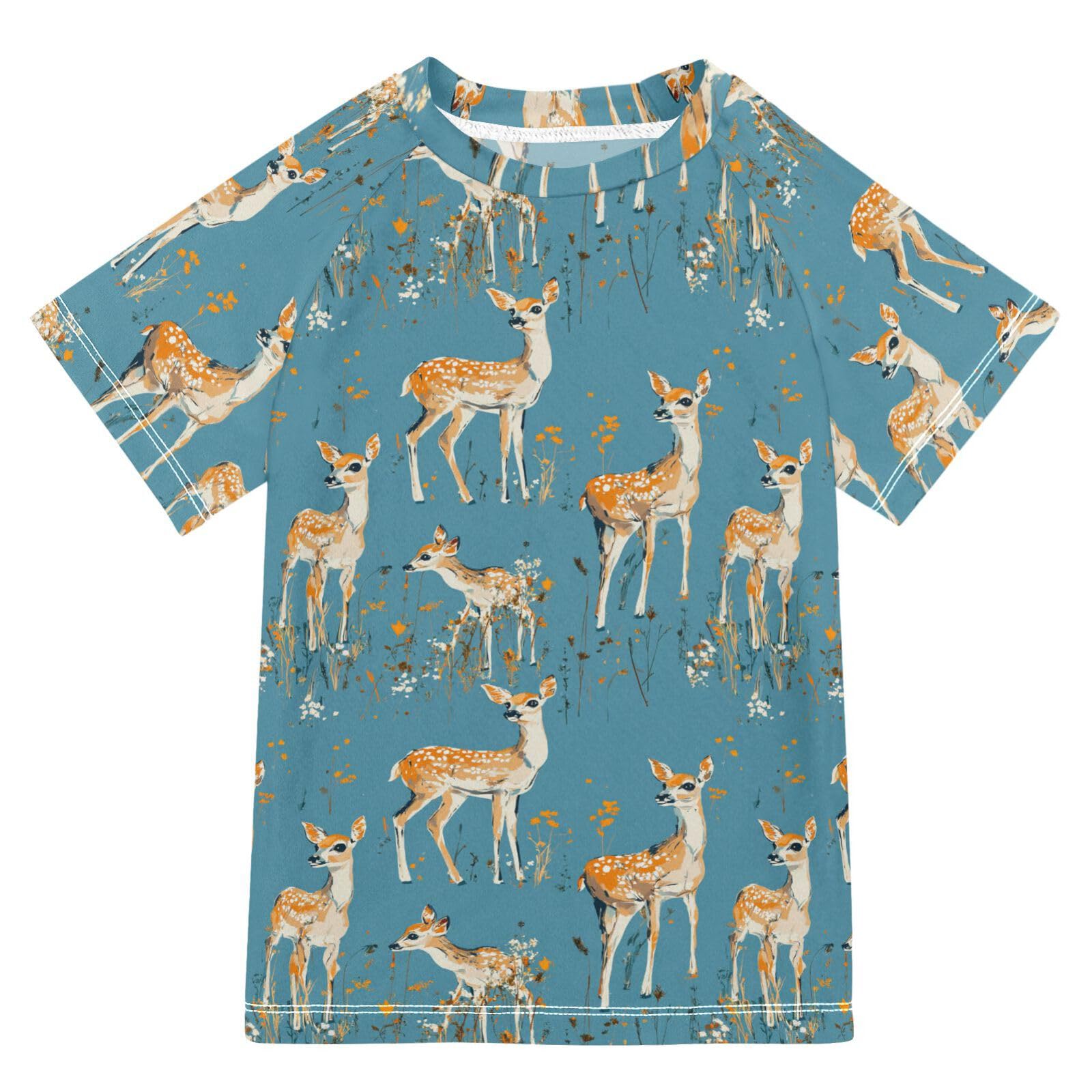 Short Sleeve Girls Bathing Suit Girls Rash Guard Swimsuit Kids Rash Guard 9-10T Sweet Deer