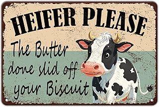 The Butter Done Slid Off Your Biscuit Metal Tin Sign 12x8 Inch Farm Milk Cow Black White Tin Sign Home Kitchen Garden Restaurant Man Cave Wall Decor