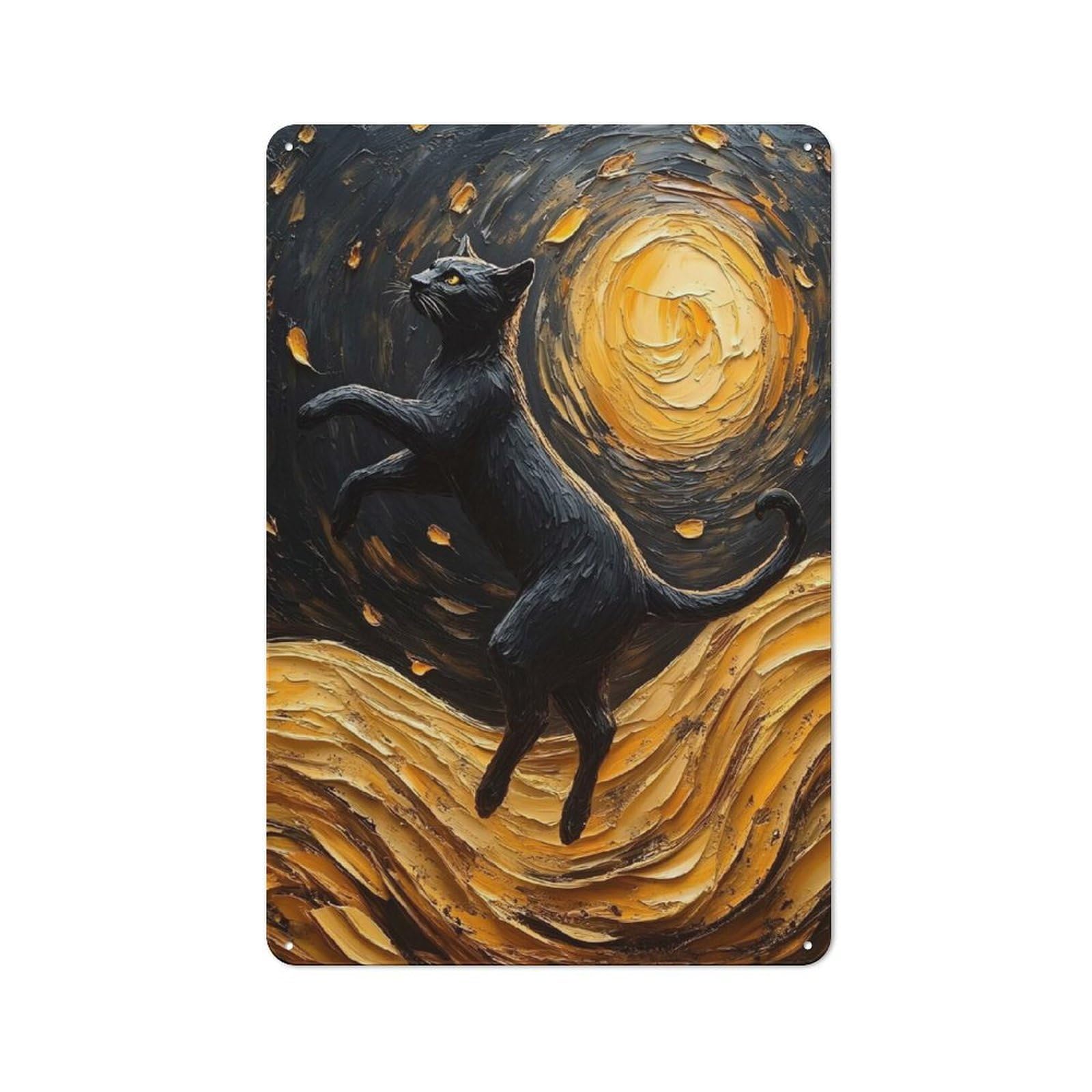 Junmoney Style-8 Black Cat In Impasto Style Rustic Metal Wall Sign 30X20cm For Workshop Wall, Suited To Makers And Diy Enthusiasts