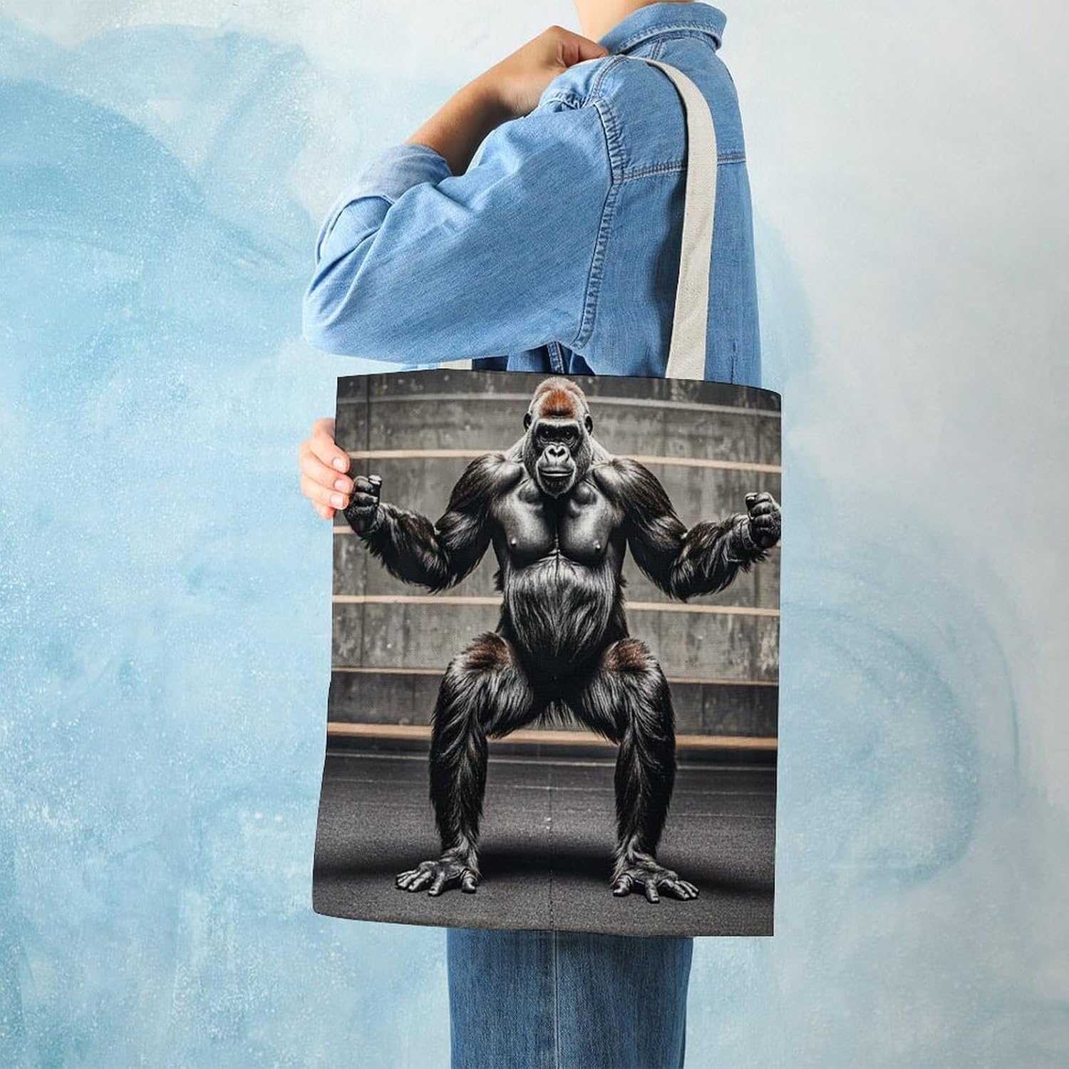 Heavy-Duty Gorillas Fitness Canvas Tote Bag for Women Reusable Grocery Shopping Bag with Shoulder Straps Washable & Foldable Everyday Utility Purse for Work Travel Beach image 2