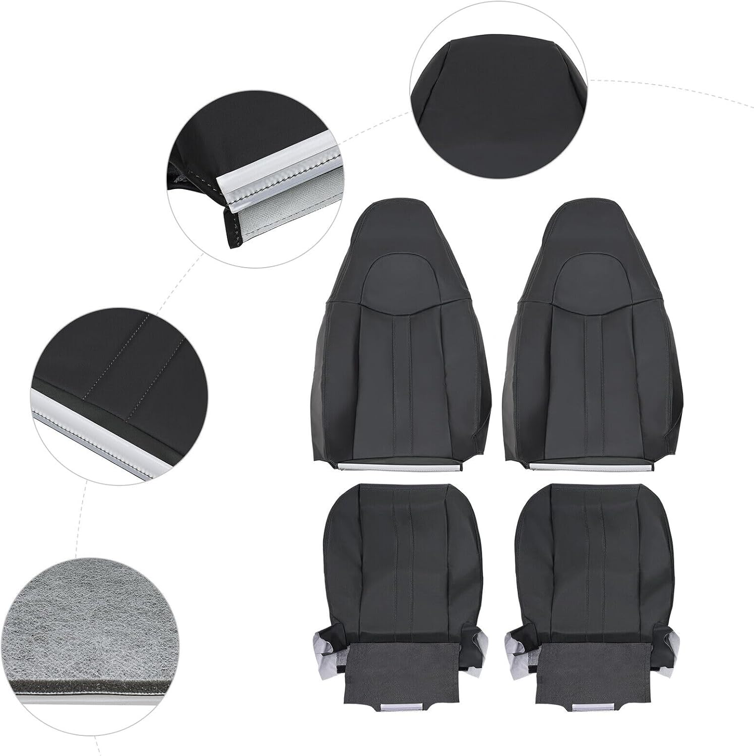 4Pcs Dark Gray Leather Seat Cover Compatible with Chevy Express GMC Savana Van 2003-2014 Front Driver and Passenger Side
