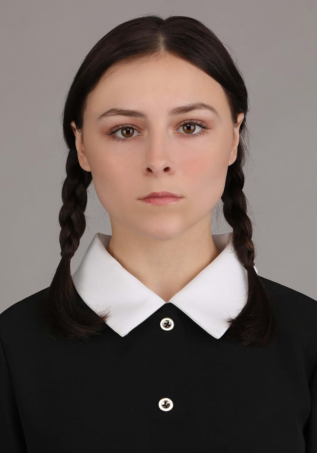 Plus Size Wednesday Addams Costume for Women - 1960s Style Black Dress & White Collar for Halloween - Officially Licensed