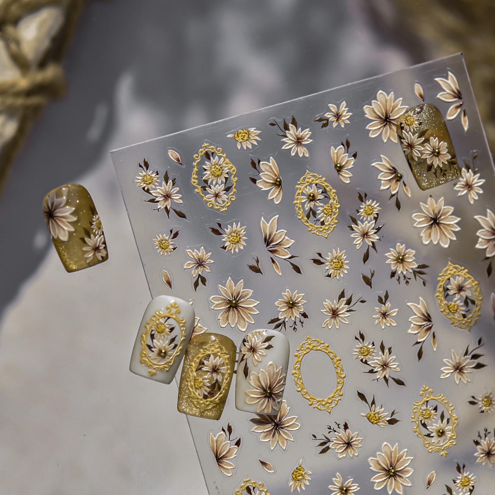 Fall Flower Nail Stickers Western Nail Art Stickers Vintage Nail Decals