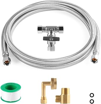 Dishwasher Installation Kit, 10ft,Dishwasher Water Supply Line, Stainless Steel Braided Burst Proof Hose 38"by38" Kit With Tee Stop Valve
