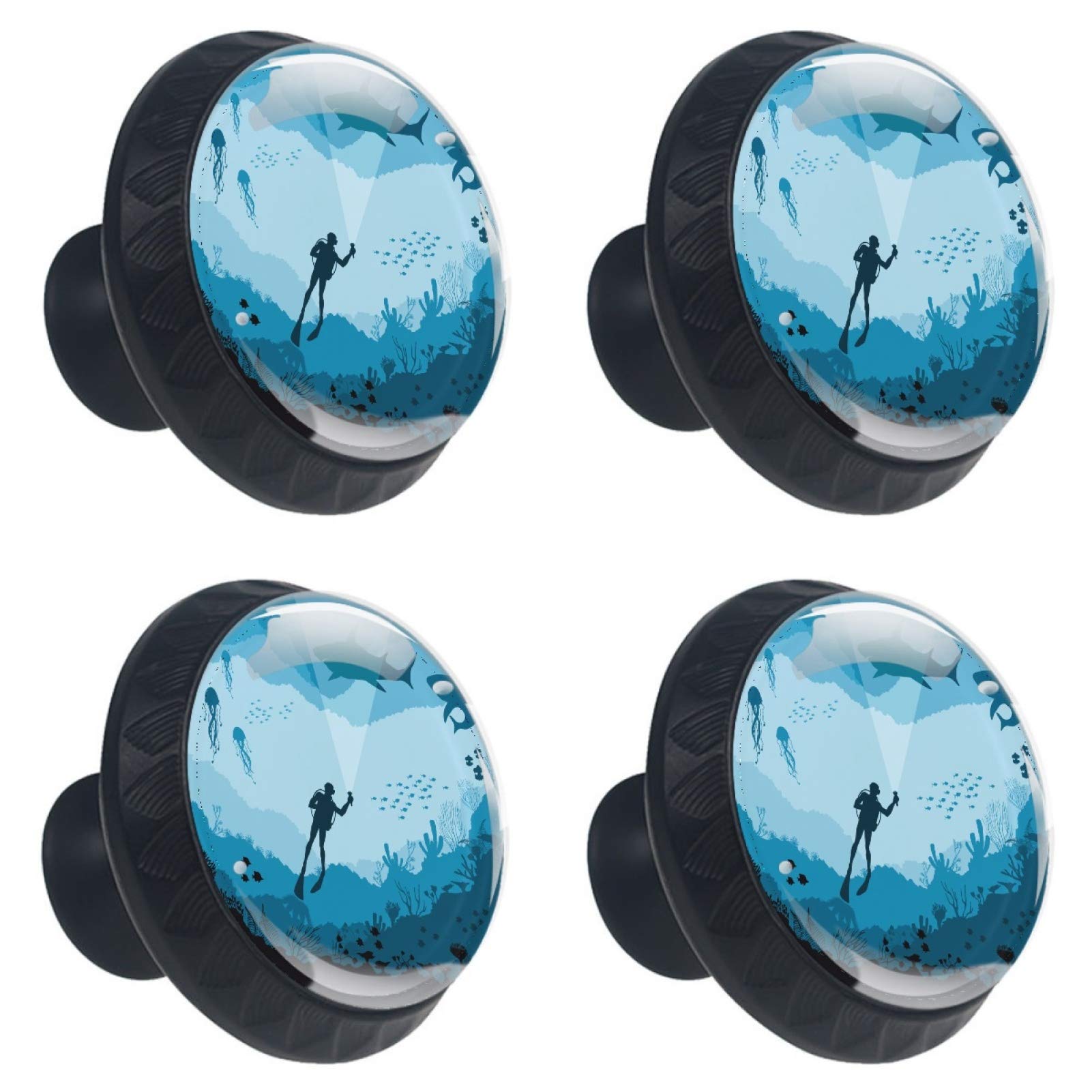 Bouton meuble requin bleu en verre 30mm pour remplacer poignée cassée