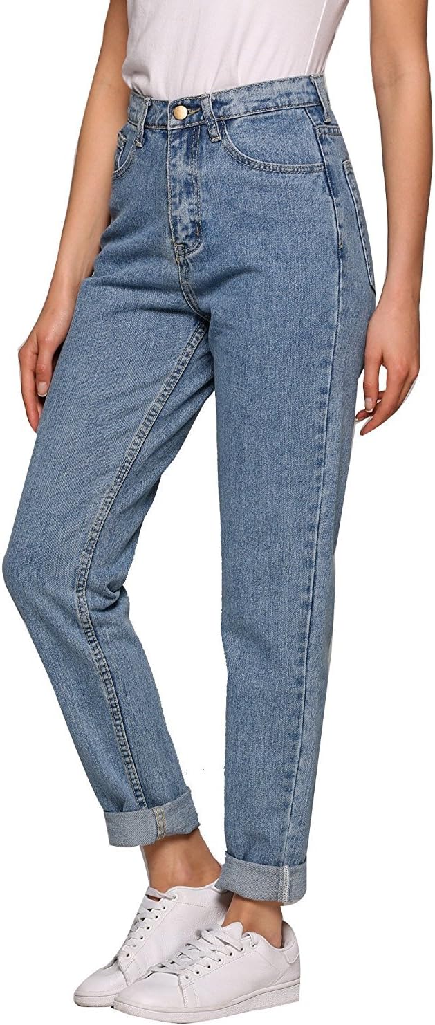 AKEWEI Woman High Waist Jean,Boyfriend Straight-Leg Denim Pants