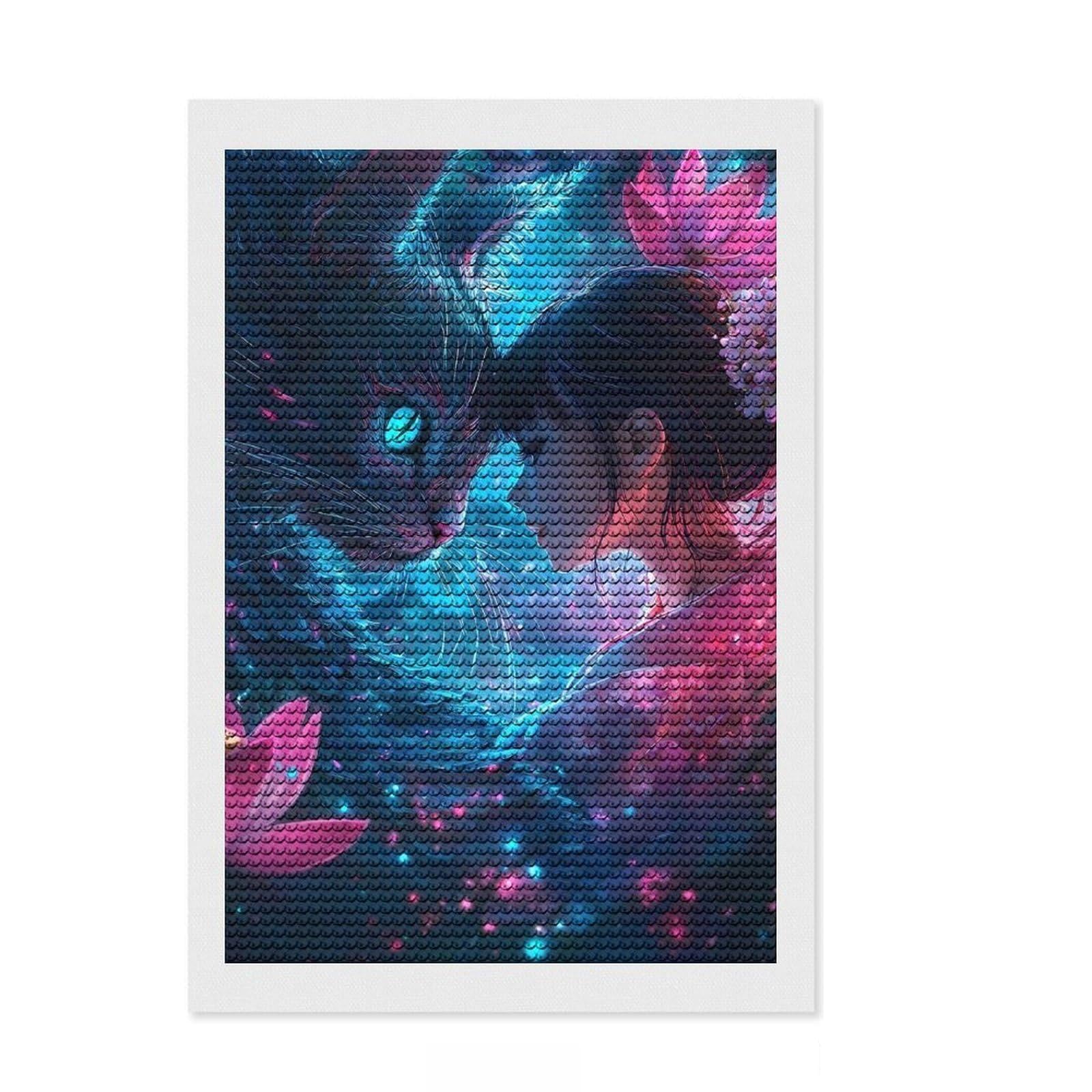 Junmoney Anime Girl and Cat Lotus Cherry Blossoms Diamond Art Kit 8"x12", for Women, Nice Detail and Sparkle, Living Room Decor, Birthday Gift, Easy to Enjoy