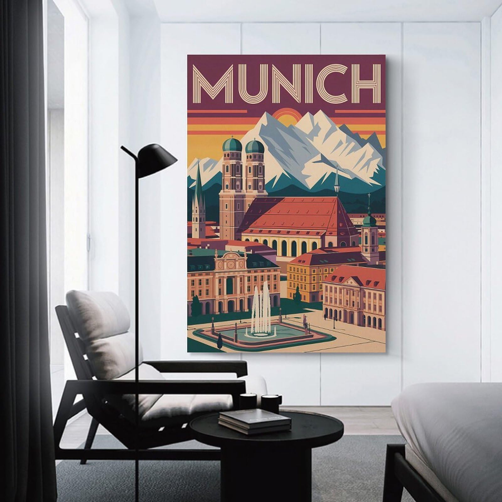 Junmoney Munich Cityscape Travel Wall Decor Canvas Print 24x36inch(60x90cm), for Study, Office Or Apartment Decor, A Wall Art Gift for Fresh Interiors