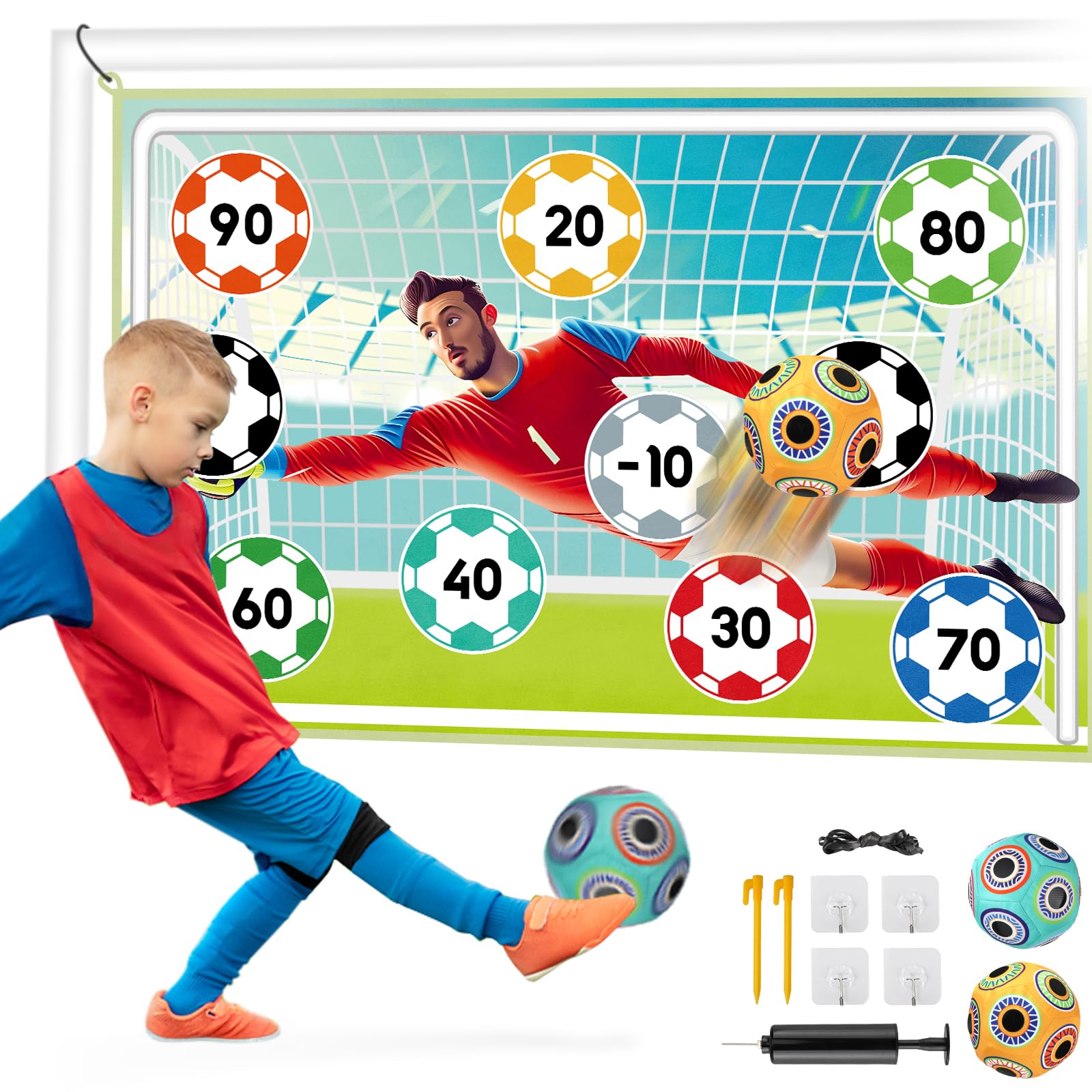XAWACAH Toy Soccer Ball Game Set for Kids Ages 3-6, Indoor Outdoor Backyard Toss Soccer with 2 Sticky Balls & Foldable Fabric Goals, Football Sports Toy Gifts for 3 4 5 6 Years Old Boys Girls