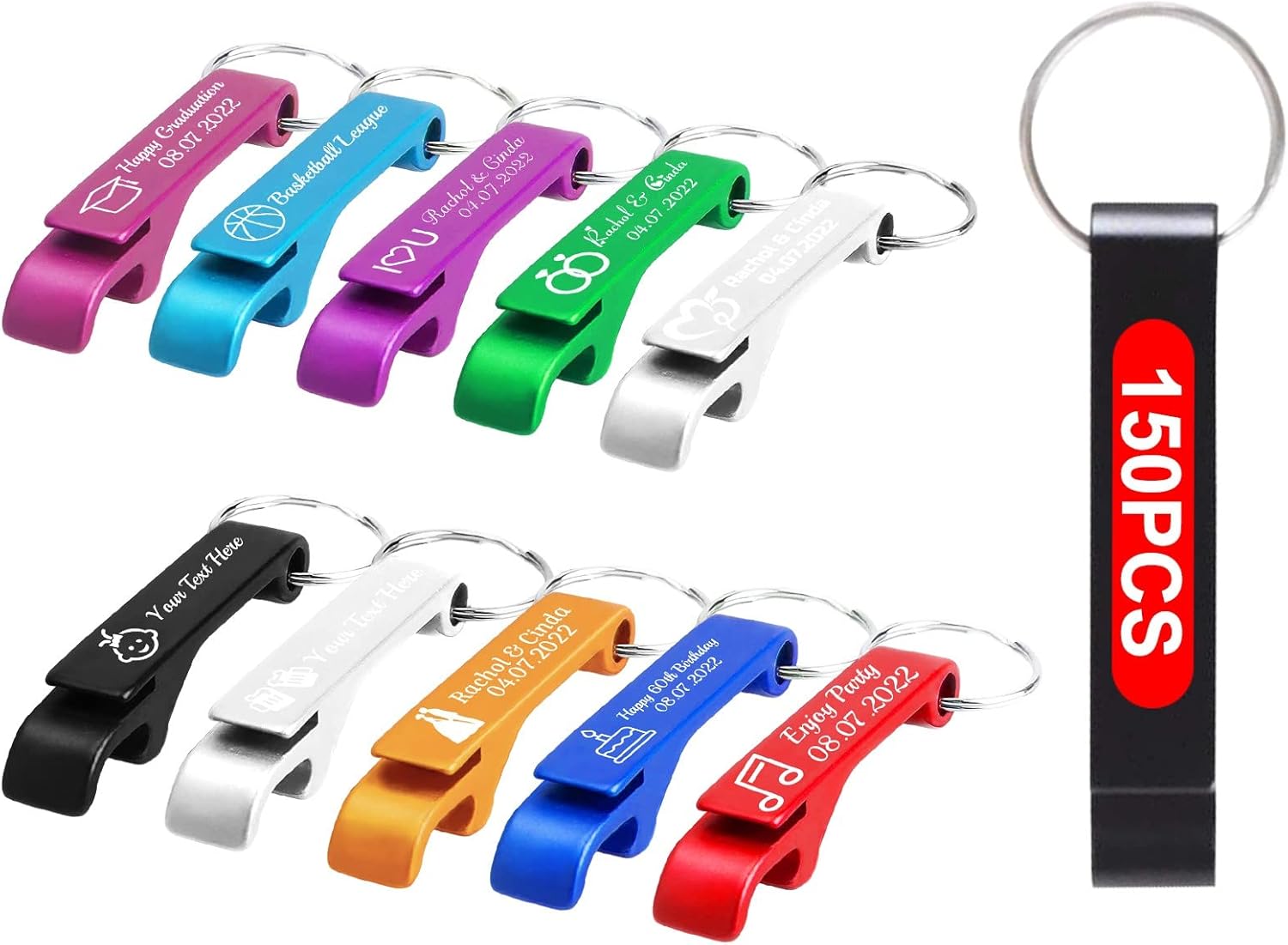 100pcs Personalized Bottle Opener Keychain Bulk Custom Bottle Opener Party Wedding Favor With Logo Text Engraved Customized Metal Bottle Opener Gifts