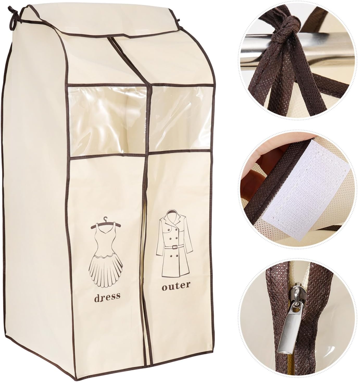 Abaodam Clothing Protective Dust Cover Hanging Garment Bag Beige Printed Medium Size Closet Storage Shield for Wardrobe Clothes Protection
