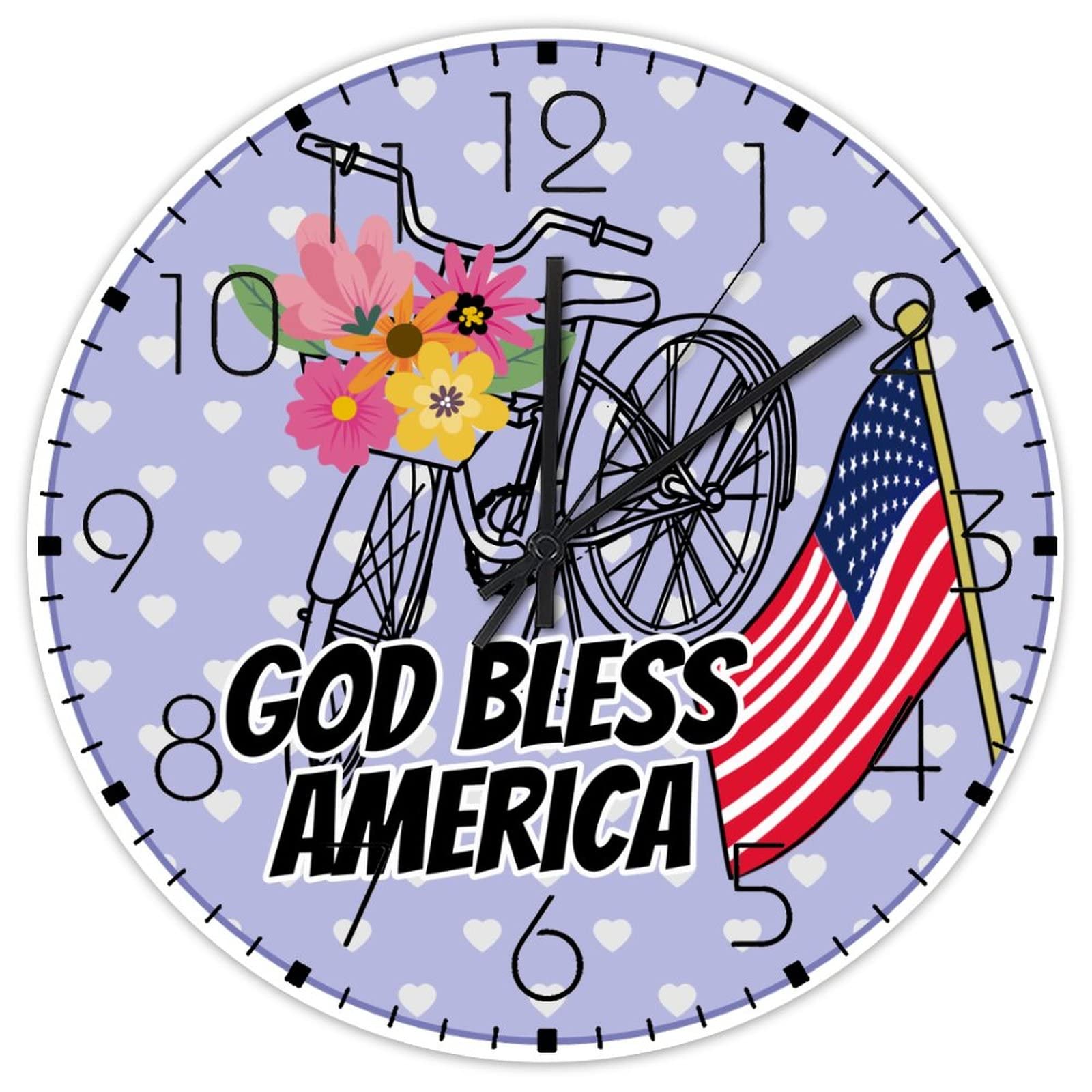 Horloge murale silencieuse God Bless Amérique avec mouvement de balayage de 38,1 cm