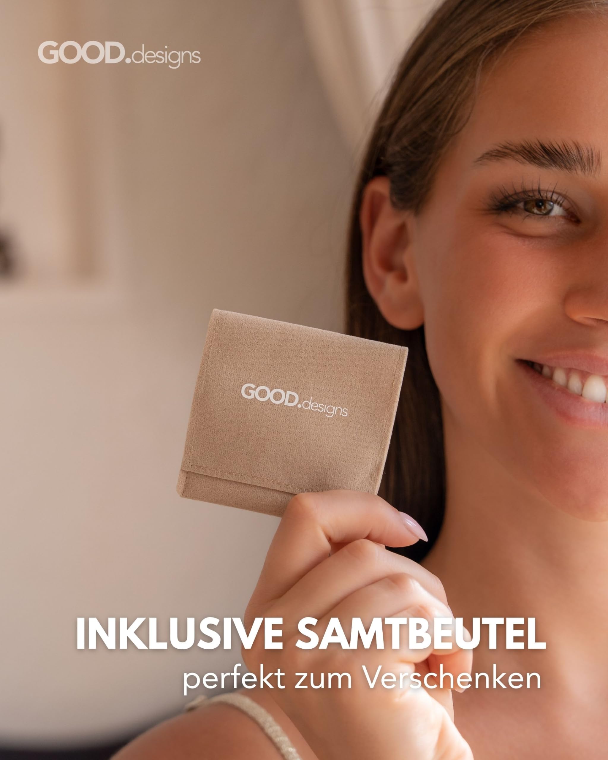 GD GOOD.designs Pierścionek Antystresowy z Kamieni Naturalnych | Elastyczny Pierścionek Damski z Koralików z Pozłacaną Kulką S925 18K | Wodoodporny - Rozmiar 54-60