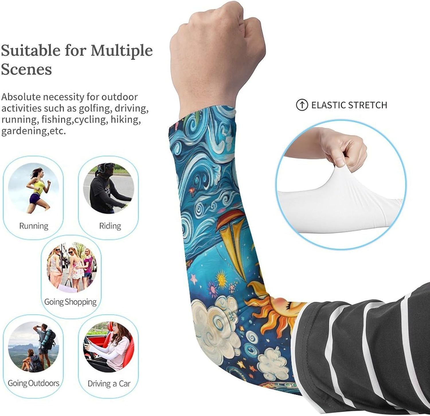 Sun And Moon Face Arm Sleeves Sun Protection Sleeves Sports Cooling Arm Compression Sleeve for Men Women