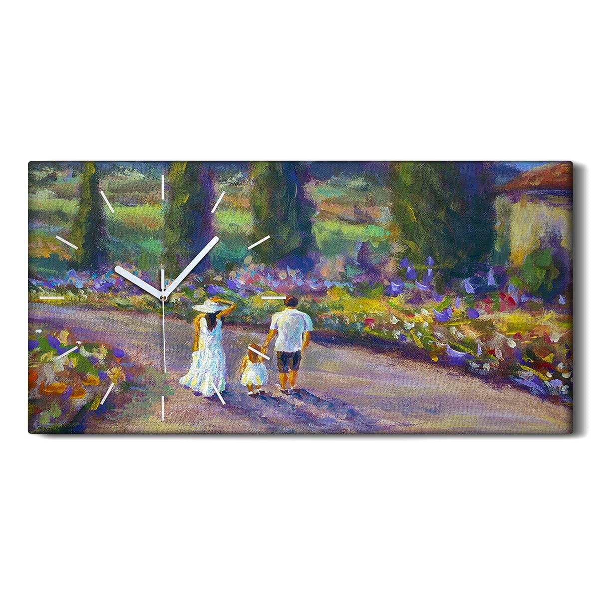 Horloge sur Toile 60x30cm Art Mural Salon Fleurs