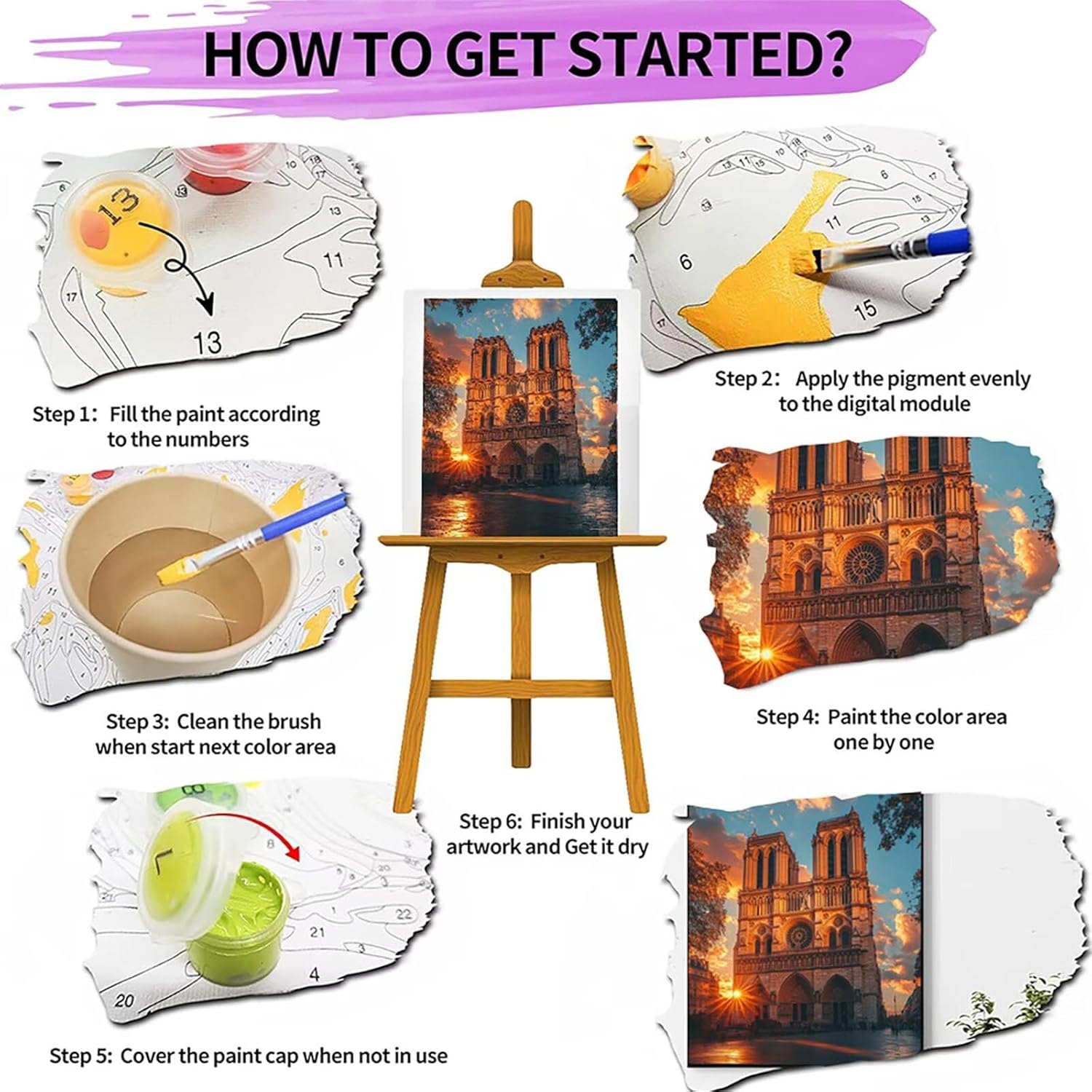 Paris Paint by Numbers Kit for Adults Beginner, Easy Paint by Numbers Notre Dame DIY Acrylic Watercolor Oil Painting Kits for Adults, Hobbies for Women Arts and Crafts, Home Decor Gifts 18x20 in -Rw29