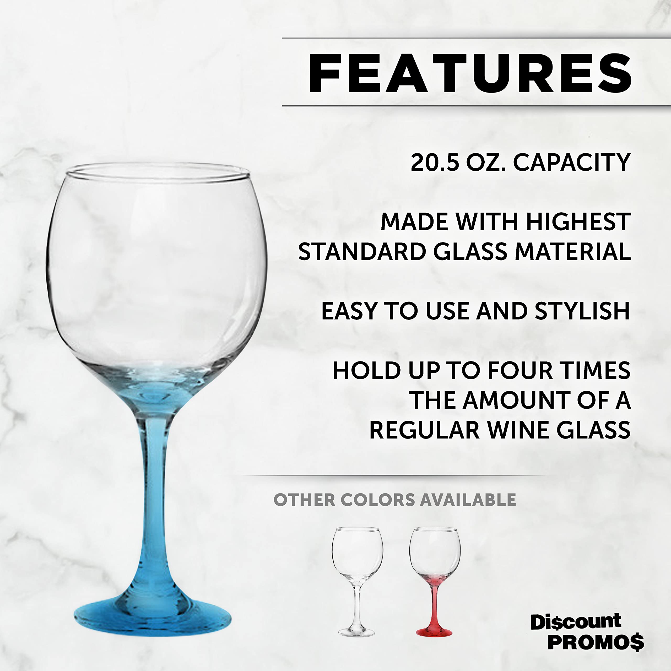 DISCOUNT PROMOS Premiere Wedding Wine Glasses 20.5 oz. Set of 12, Bulk Pack - Restaurant Glassware, Perfect for Red Wine or White Wine - Blue